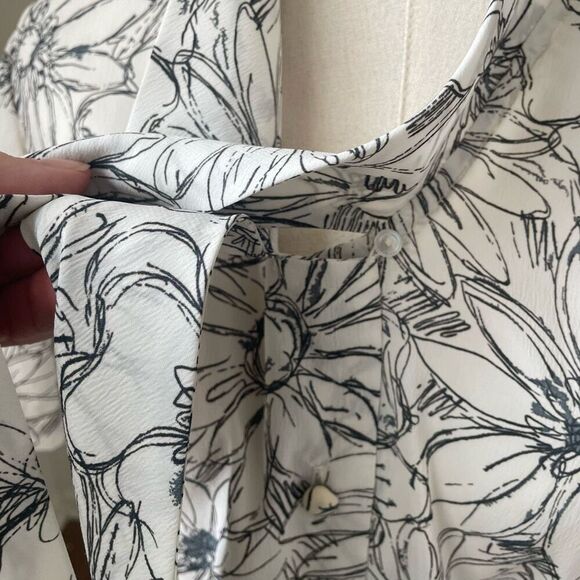 Vintage 70s Cropped Blouse Neck Tie Sketch Floral S - Picture 6 of 8
